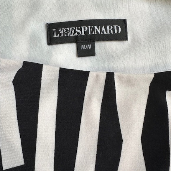 LYSESPENARD Dress Blouson Black White Geometric Gathered Shoulder Sz M - Picture 3 of 12